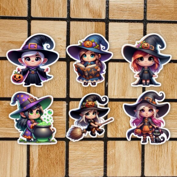 Halloween Witch Sticker Pack of 6 Vinyl Stickers Waterproof Die Cut Sticker Set - Picture 1 of 4